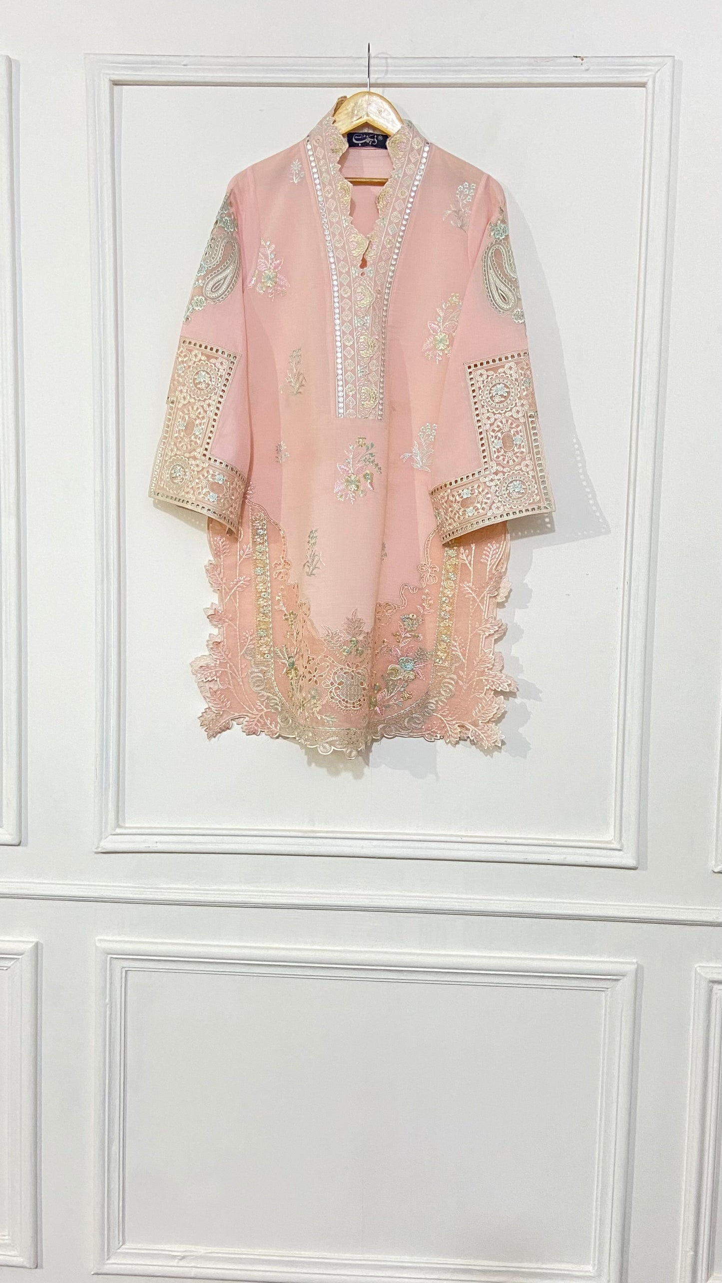 Peachy applique Kurta.