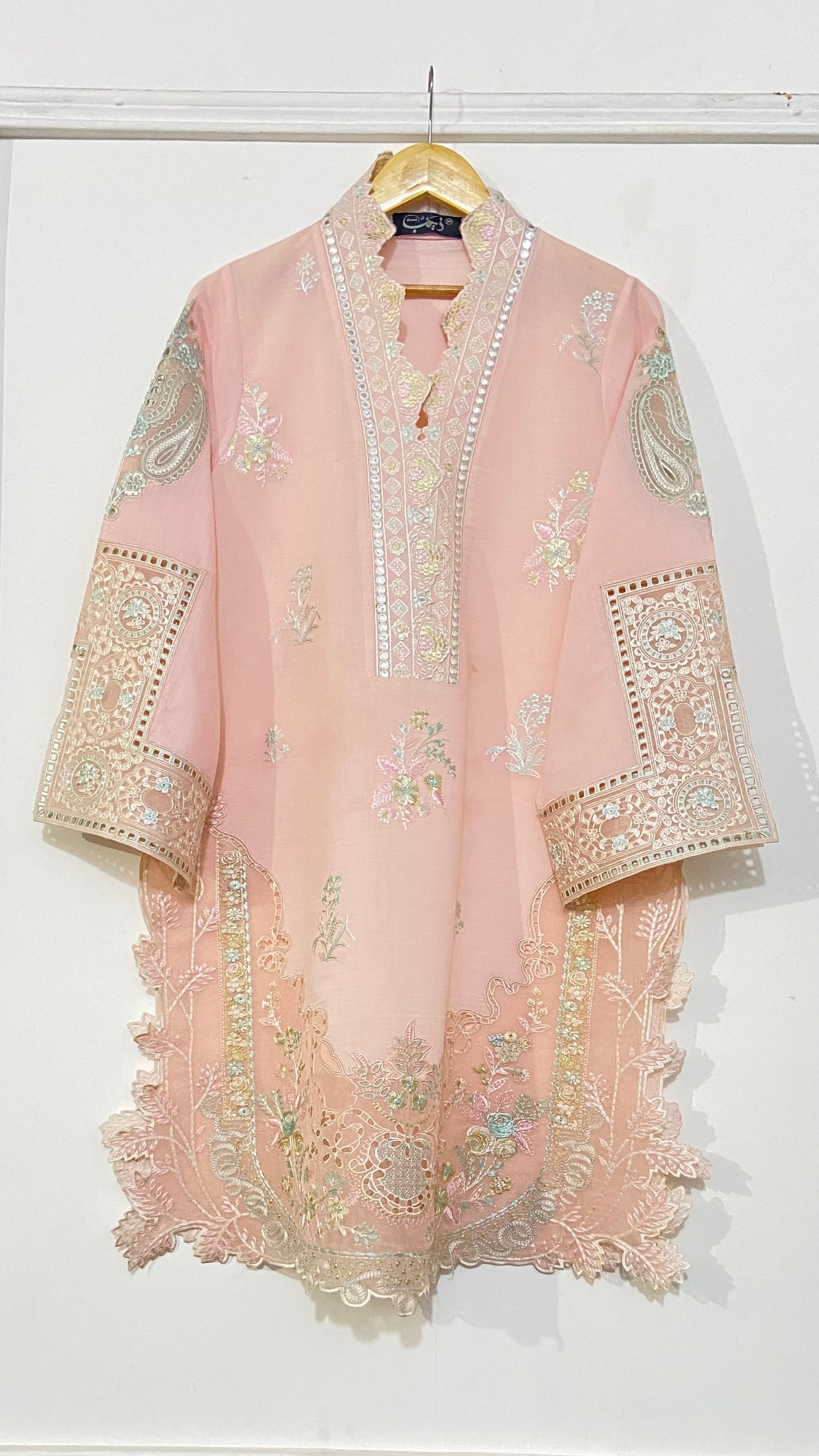 Peachy applique Kurta.