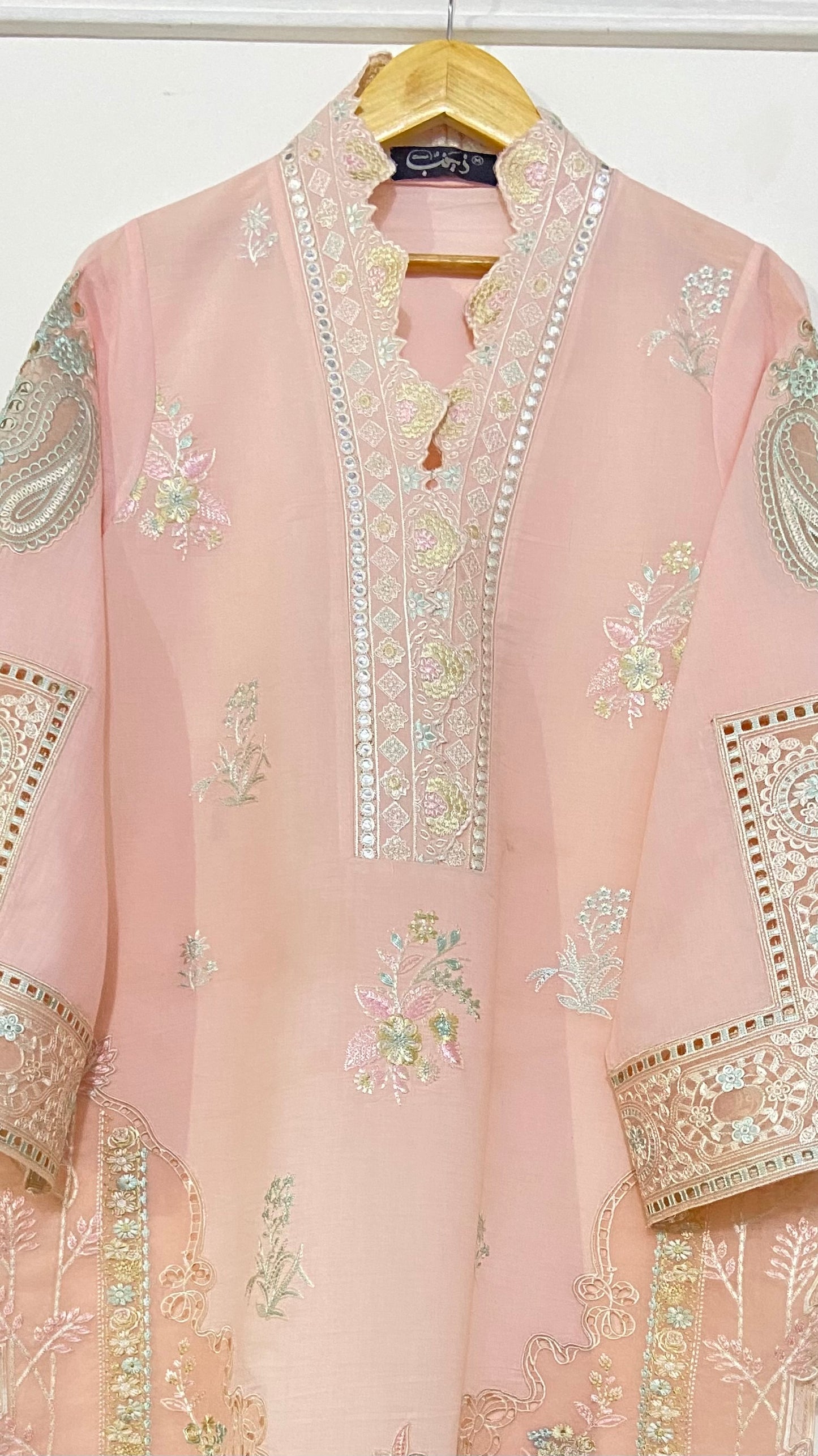 Peachy applique Kurta.