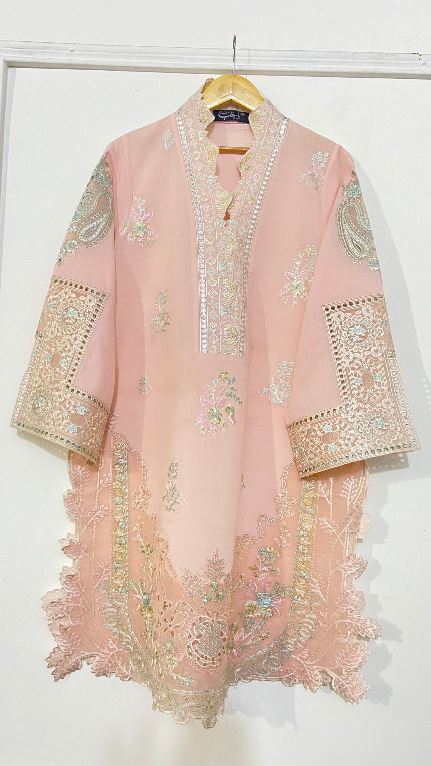 Peachy applique Kurta.