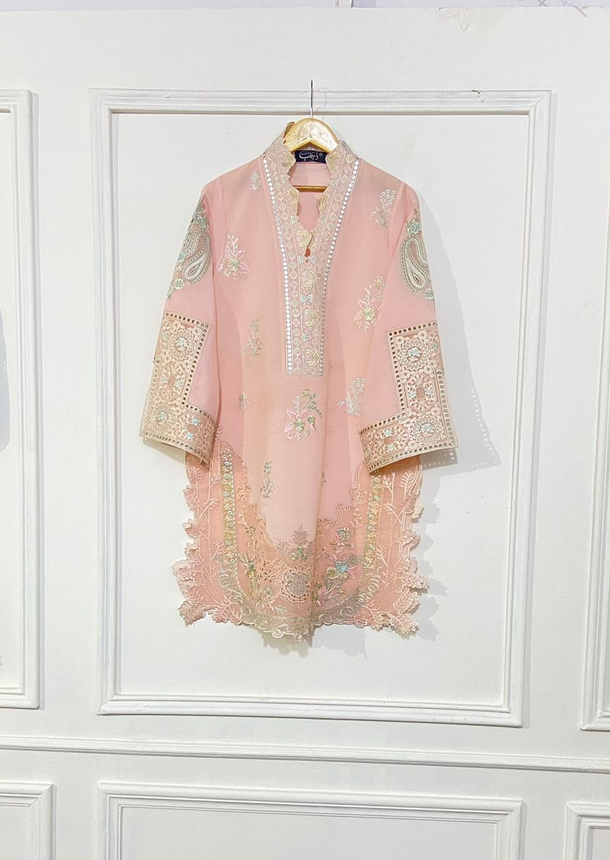 Peachy applique Kurta.