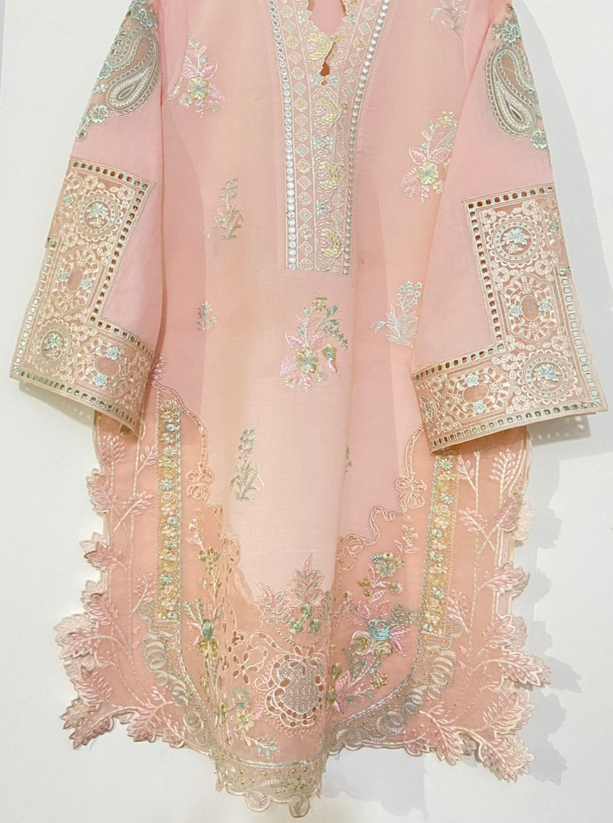 Peachy applique Kurta.