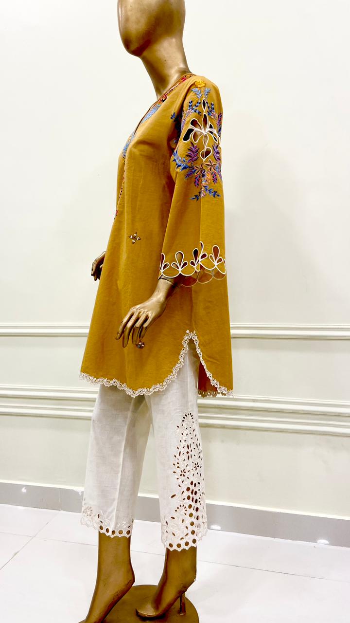 Yellow & White Kurta