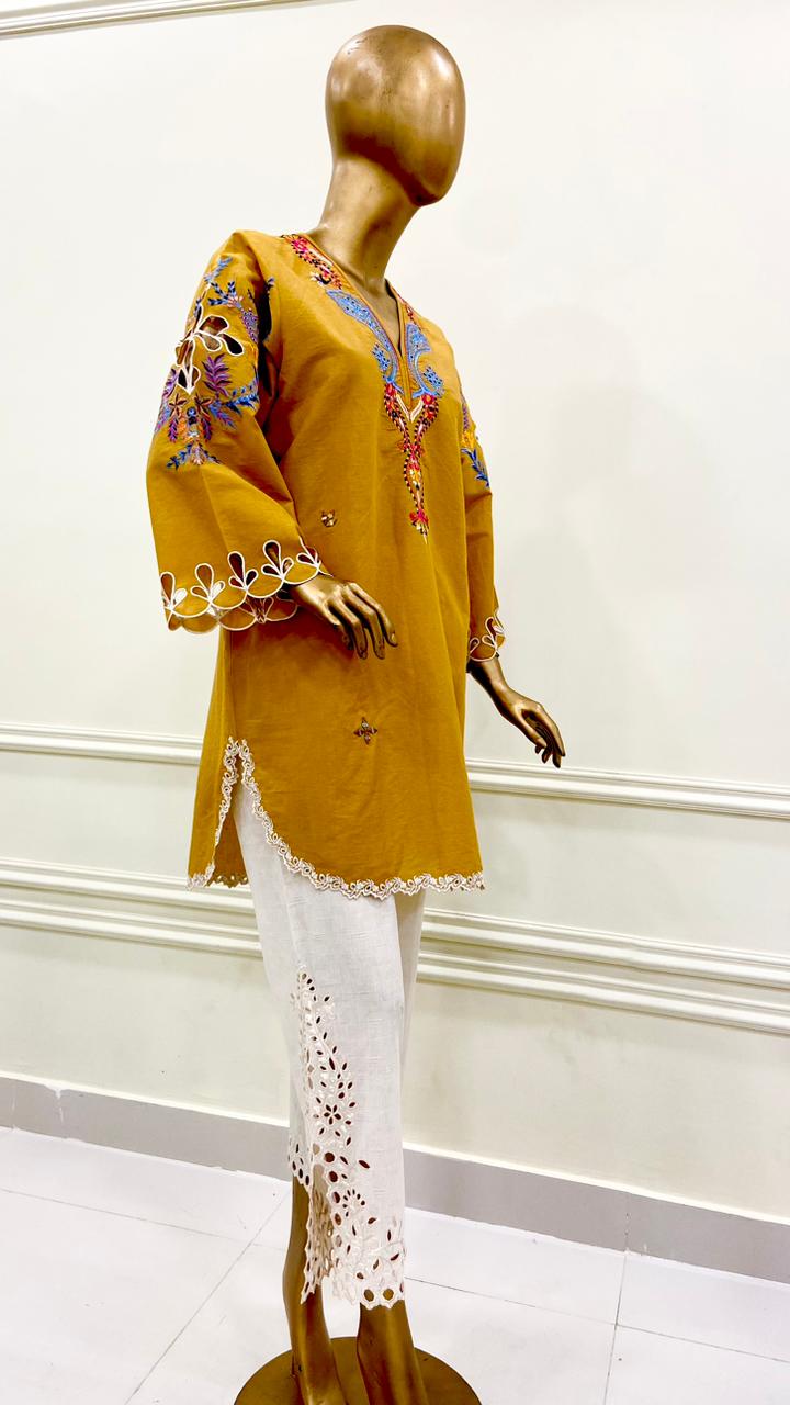 Yellow & White Kurta