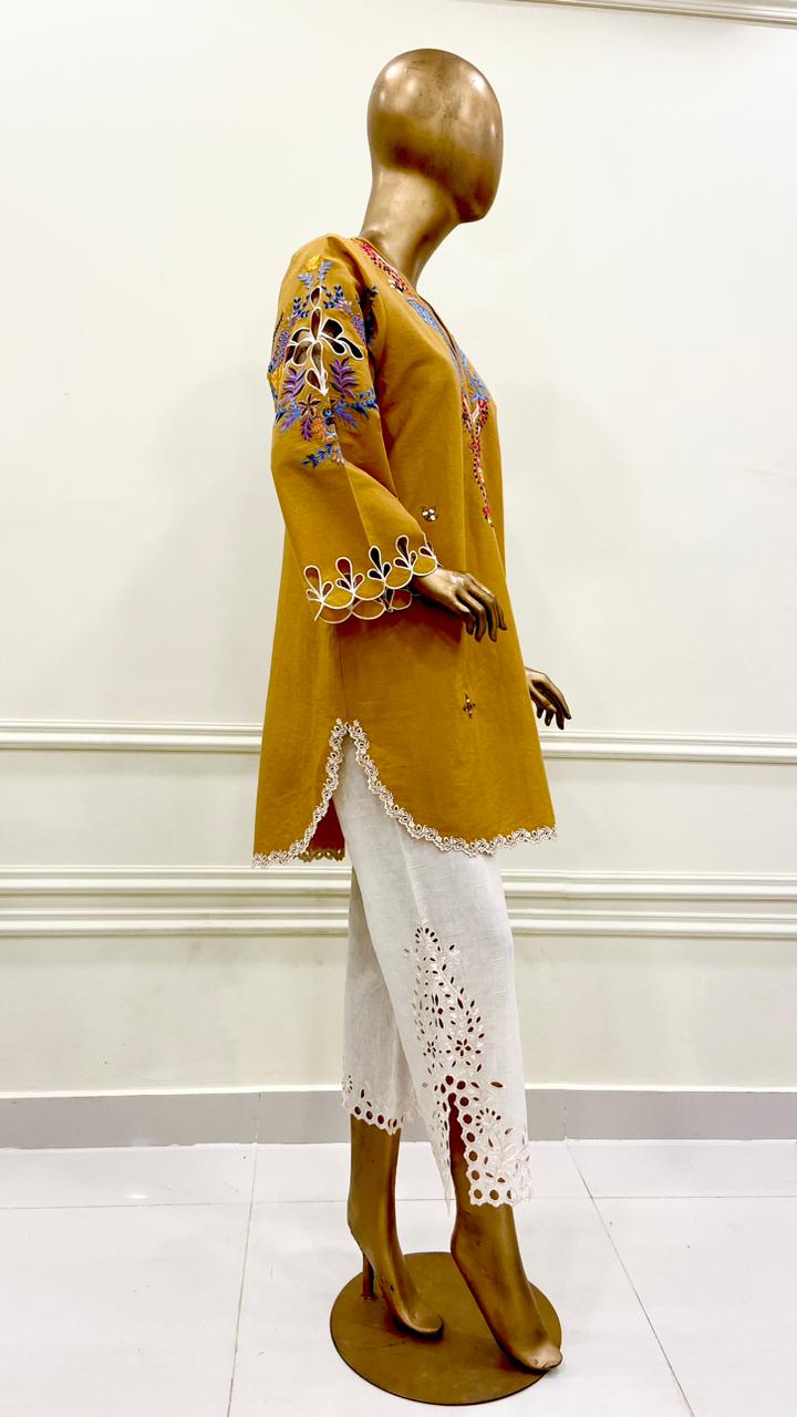 Yellow & White Kurta