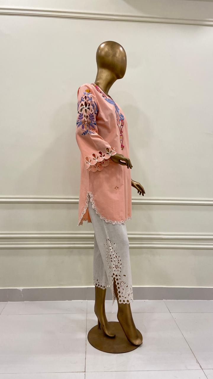 Peachy Pink & White Kurta