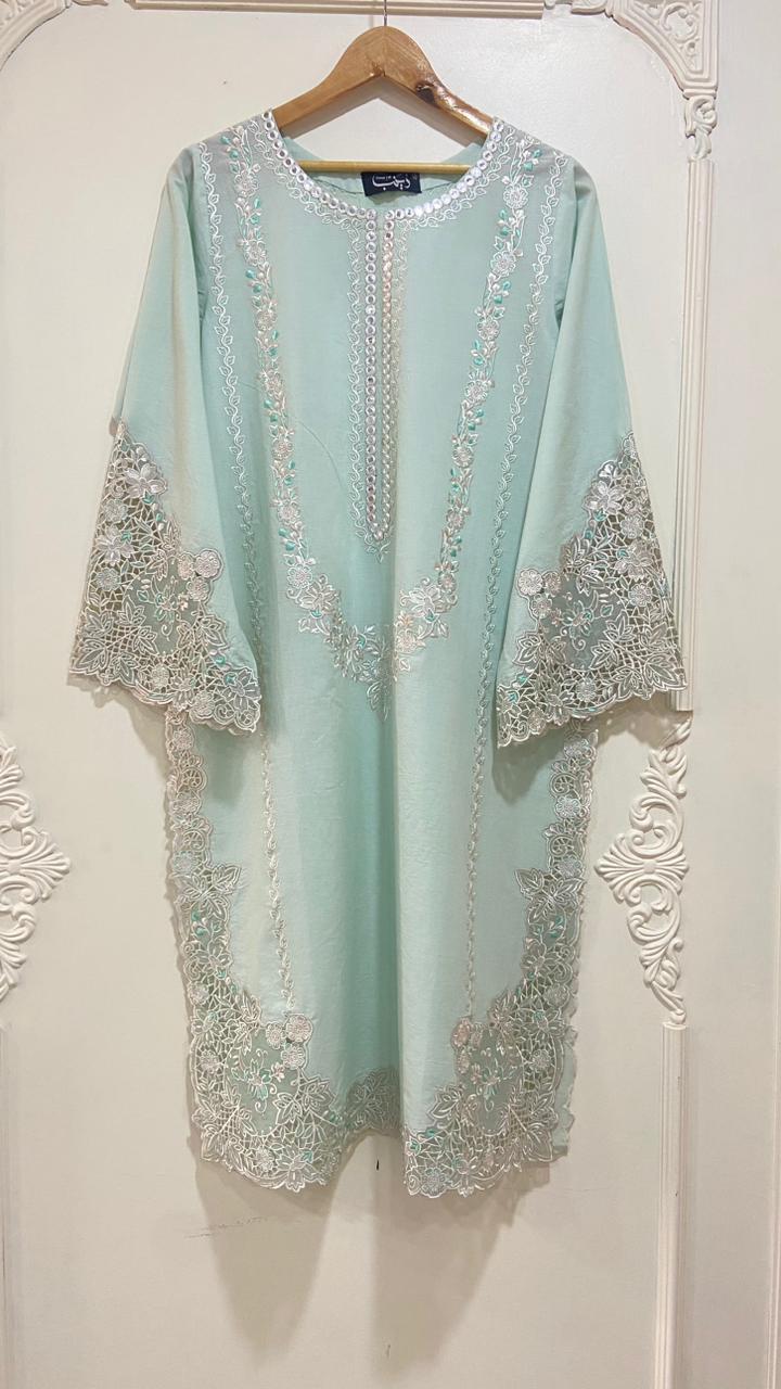 ice blue applique Kurta.