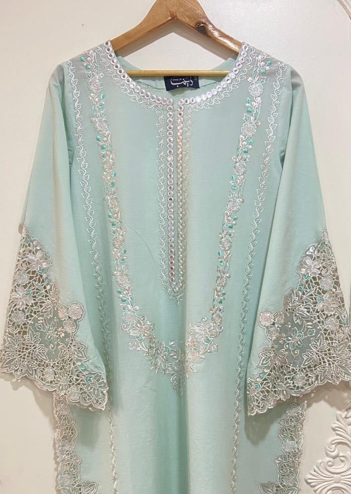 ice blue applique Kurta.