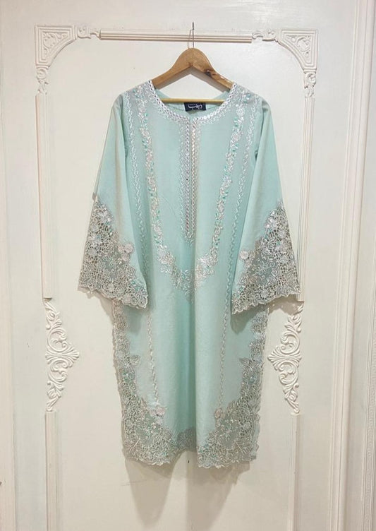 ice blue applique Kurta.