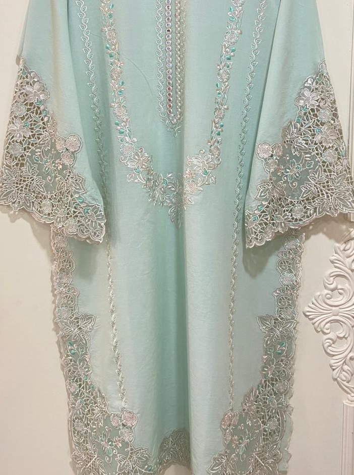 ice blue applique Kurta.