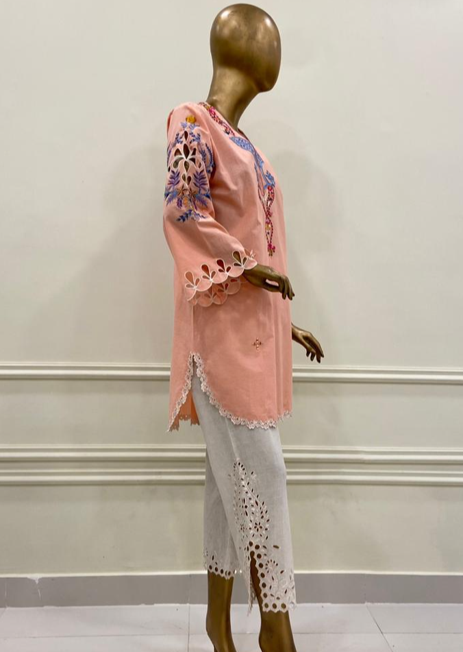 Peachy Pink & White Kurta