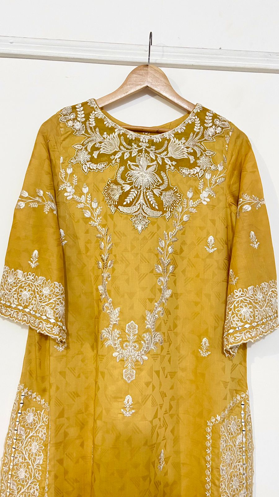 MUSTARD Embroidered LONG KURTA